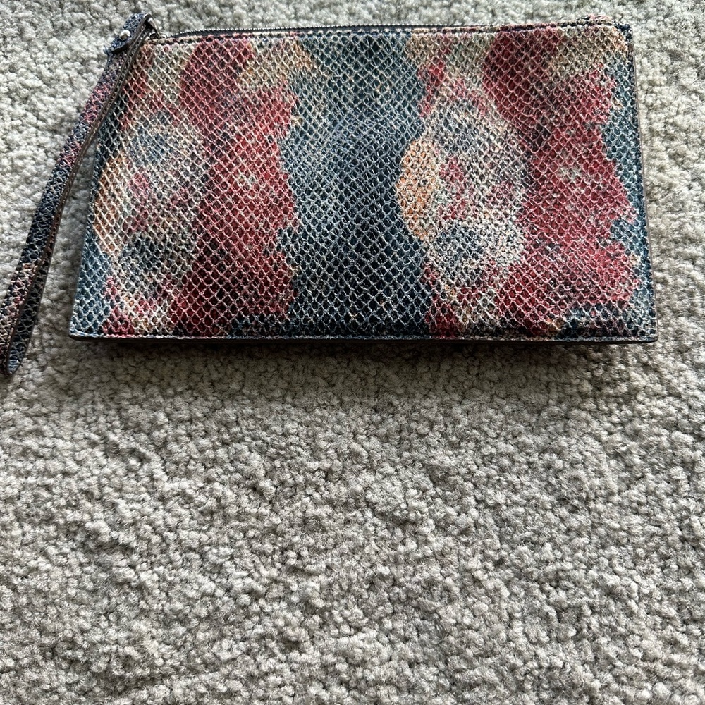 Aimee Kestenberg leather wristlet snakeskin embossed